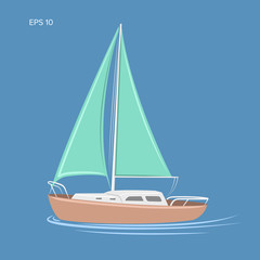 Small sailboat vector illustration. Small Yacht with sail