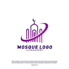 Mosque logo design concept Vector Template.Planet Religion Islamic logo template vector. Icon symbol
