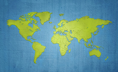 World map grunge style green blue background
