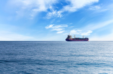 Commercial container ship on the high seas