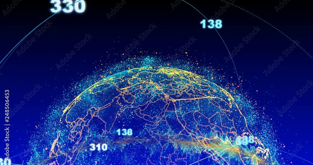 Poster abstract globe with particles and plexus structure. digital technology planet with continent forming