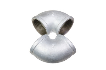Two another side angular connecting steel pipes plumbing with a diameter of two inches with...