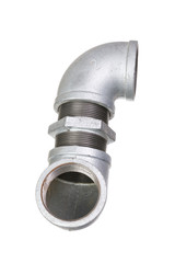 Another two angular connecting steel pipes plumbing with a diameter of two inches connected with coupling nut