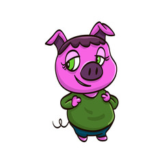pink pig girl cartoon colorful funny animal
