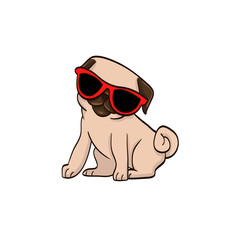 pug dog in red glasses cartoon colorful funny animal