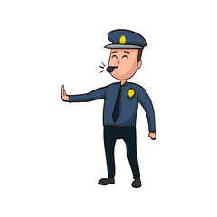 cartoon funny policeman with whistle