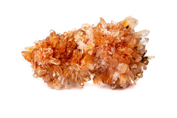 Macro of mineral stone Creedite on microcline on white background