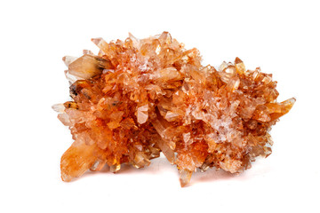 Macro of mineral stone Creedite on microcline on white background