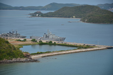 High point view, looking at the location of Sattahip Naval Base. Sea view and the island close to...