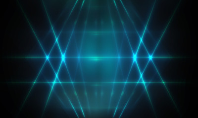 Product showcase spotlight background. Clean photographer studio. Abstract blue background with rays of neon light, spotlight, reflection