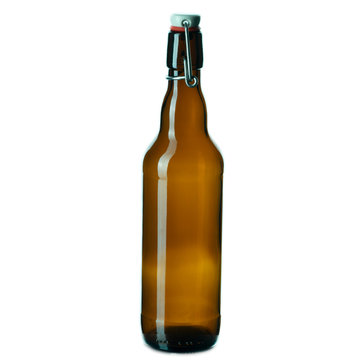 brown beer bottle with closed cap "Bugel"
