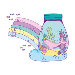 cute narval in mason jar and rainbow © Stockgiu
