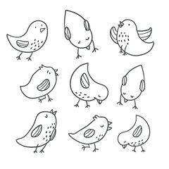 Collection of cute hand drawn bird doodles.