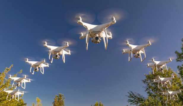 Formation Of Drones Swarm In The Blue Sky