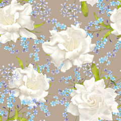 Floral pattern. Flower seamless background. Flourish ornamental garden. 