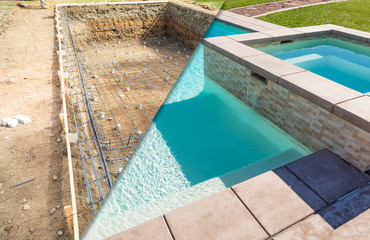 Before and After Pool Build Construction Site - obrazy, fototapety, plakaty