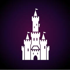 Vector castle symbol. Fortress icon on dark background.