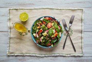 Fresh organic Chard Salad with quinoa. Top view.