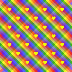 A seamless rainbow stripes pride wallpaper with hearts in colors of the LGBT flag movements, valentine's illustration, greeting card vector