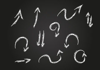 Hand drawn arrows with white chalk. Design elements set