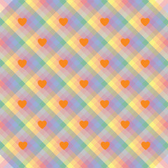 A seamless rainbow stripes pride wallpaper with hearts in colors of the LGBT flag movements, valentine's illustration, greeting card vector