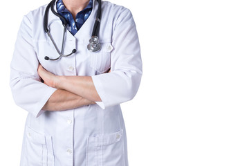 Fototapeta premium Medicine and healthcare concept. Doctor with stethoscope in clinic, close-up