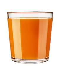 Glass of fresh carrot juice isolated on white background. 