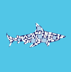 Vector ocean pollution. Shark.