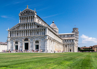 Facade of the Cathedral and with the Leaning Tower, Pisa, Italy.