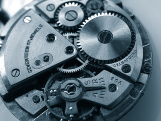 close up of vintage mechanical watch caliber
