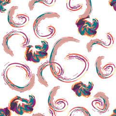 Pattern of curlicues paints. Abstract colorful swirl and circle grunge texture. Artistic modern background
