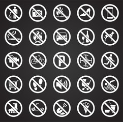Prohibition signs set on black background for graphic and web design, Modern simple vector sign. Internet concept. Trendy symbol for website design web button or mobile app