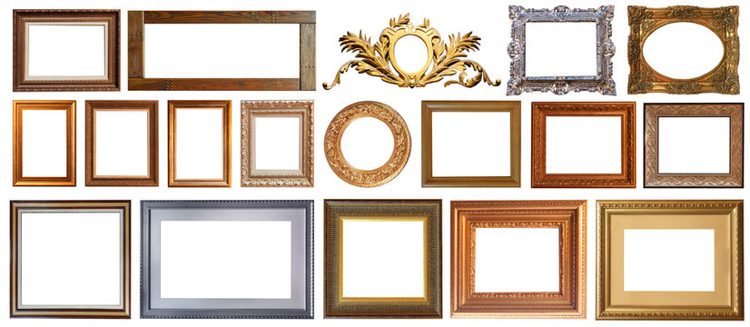 Gold interior elements of the picture frame isolated