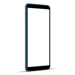 Modern smartphone mock up with blank screen - 3/4 left perspective view. Vector illustration
