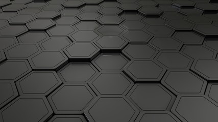 black metallic hexagons background. 3d render