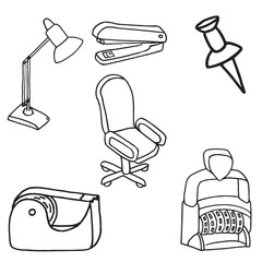 Set of office equipment doodle icons
