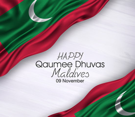 Vector illustration of Happy maldives Waving flags isolated on gray background.,09 november. - obrazy, fototapety, plakaty