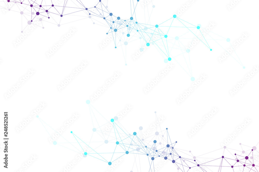 Aufkleber Geometric abstract background with connected line and dots. Network and connection background for your presentation. Graphic polygonal background. Scientific vector illustration.