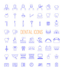 Dentistry icons. Thin line vector signs of dental clinic services. Oral health care concepts. Mouth hygiene, dental implants, surgery, orthodontic. Dentist office staff. Teeth diseases and treatment.