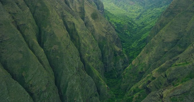 Aerial shot of amazing green ridges and valley