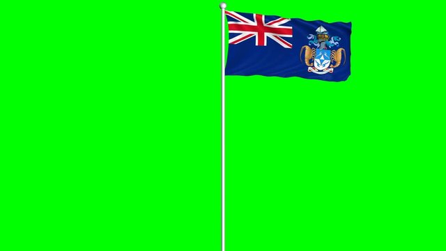 Tristan da Cunha Flag Waving Fluttering on Wind Loopable Green Blue Screen Matte