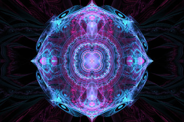 Animated Geometric fractal shape can illustrate daydreaming imagination psychedelic space dreams magic nuclear explosion frequency patterns radiation concepts. - obrazy, fototapety, plakaty