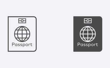 Passport outline and filled vector icon sign symbol