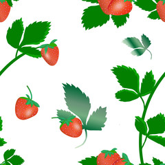 seamless pattern of berries and strawberry leaves