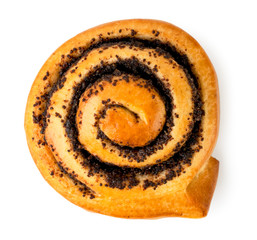 Bun with poppy seeds on a white. The form of the top.
