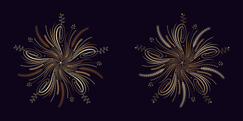 Floral flourish ornament in golden style, vector