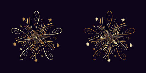 Floral flourish ornament in golden style, vector