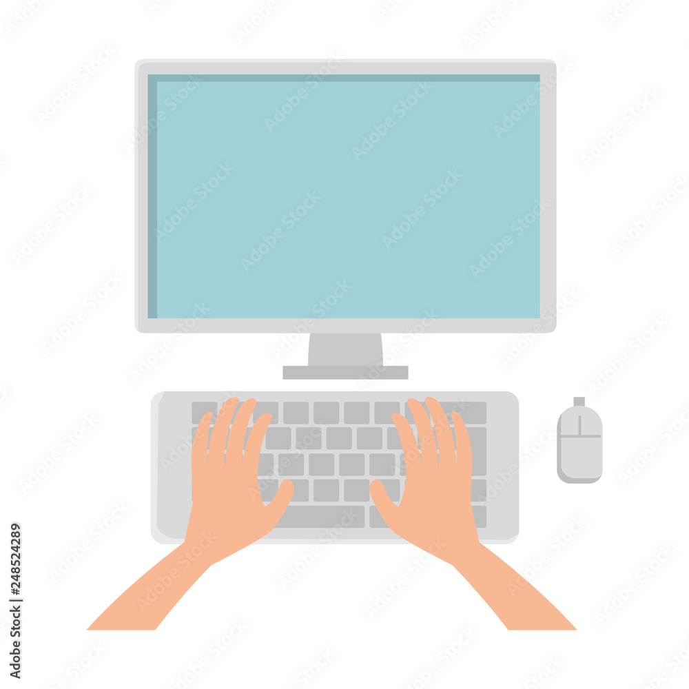 Poster user hands with computer desktop