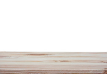 Empty wood table top isolated on white background with clipping path and copy space for display or montage your products