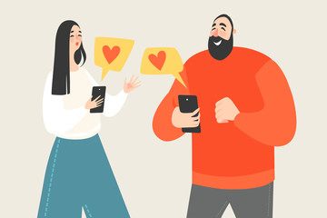 Couple exchanges valentines on social networks using smartphones